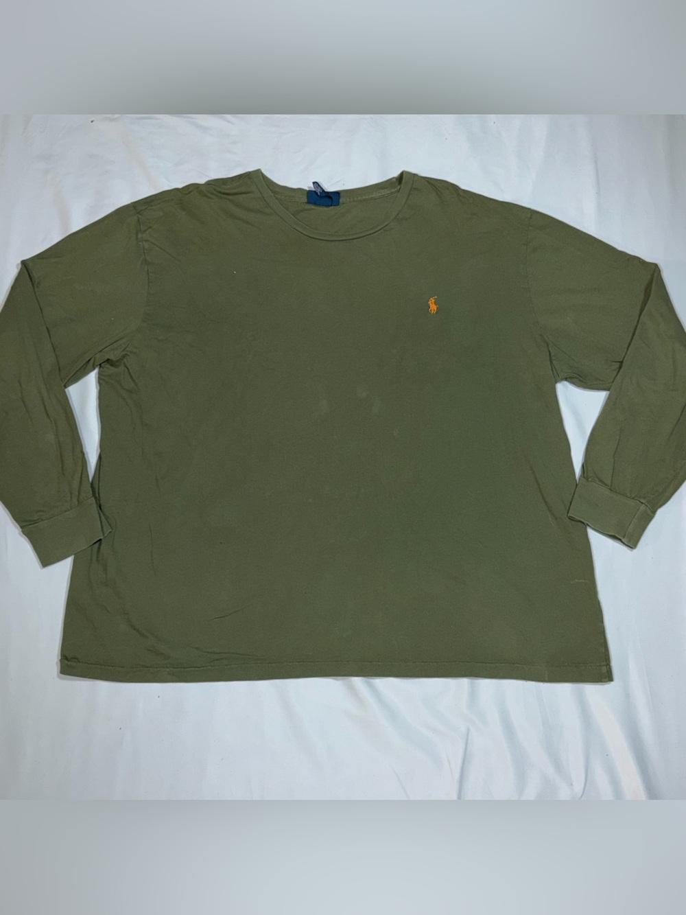Polo Ralph Lauren Long Sleeve T Shirt Mens XXL Olive Green Orange Pony B09